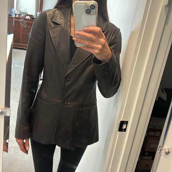 Chocolate Brown Leather single breasted blazer size XS.  Old Navy - Picture 6 of 7